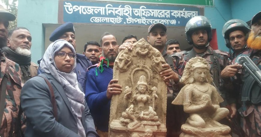 চাঁপাইনবাবগঞ্জে প্রায় ২ কোটি টাকা মূল্যের কষ্টি পাথরের মূর্তি উদ্ধার